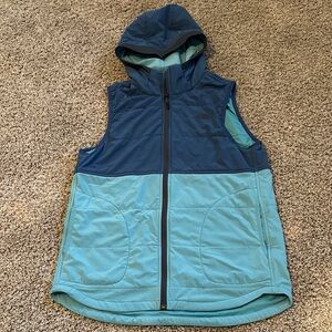 The North Face Color Block Blue, Full Zip Vest With hood & pockets, cinch-able